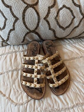 Sam Edelman Studded Gold Strappy Slide Sandals